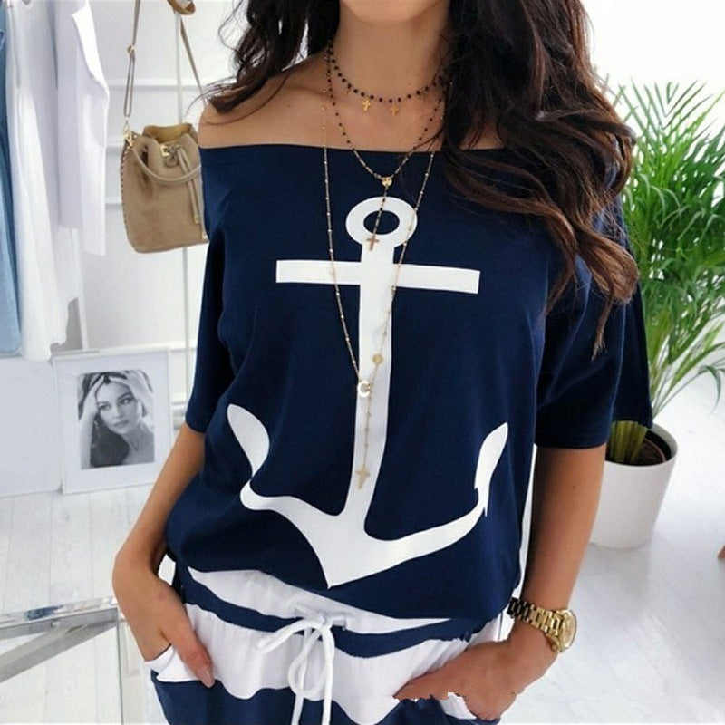 Women Loose Shoulder Printed T-Shirt